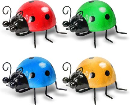 4-Pack Colorful Metal Ladybugs